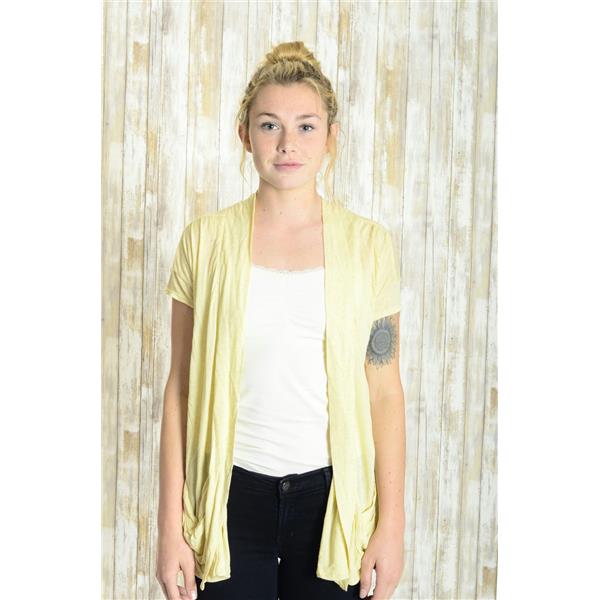 S Free People Yellow Slub Knit Open Front Short Sleeve Cardigan