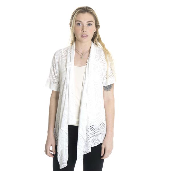 M Nwt Lilly Of California White Open Front Eyelet Draped Cardigan