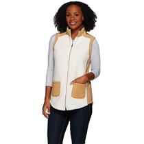 Susan Graver Size 1X Ivory/Camel Bonded Polar Fleece Zip Front Color Block Vest