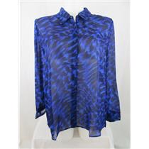Susan Graver Size XL Blue Printed Chiffon Button Front Shirt