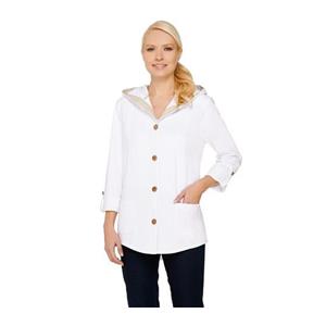 Susan Graver Size 1X Weekend French Terry Roll Tab Sleeve White Jacket # A265734