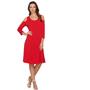 Susan Graver Size 1X Red Liquid Knit 3/4 Sleeve Cold Shoulder Dress