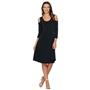 Susan Graver Size 2X Black Liquid Knit 3/4 Sleeve Cold Shoulder Dress