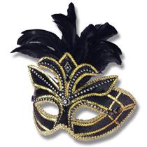 Fancy Black Feathered Venetian Adult Mask