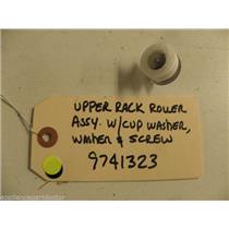 KITCHEN AID DISHWASHER 9741323 TRACK RACK ROLLER W/CUP WASHER & SCREW USED