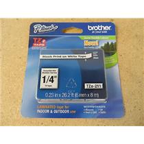 Brother TZe-211 1/4" Tape Black Print On White Tape New