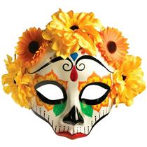 Forum Novelties Women's Day Of Dead Yellow Orange Flower Skull Half Face Mask