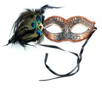 Bronze Crackled Masquerade Venezia Eye Mask with Peacock Feathers and Jewels