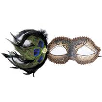 Bronze Cipriani Venetian Masquerade Eye Mask with Feathers Rhinestones and Jewel