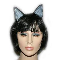 Plastic Black Gray Cat Animal Ears on Elastic Band Costume Accessory
