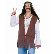 Brown Fringed Male 60's Faux Suede Hippie Vest