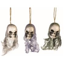 3 Bloody Hanging Skulls with Mesh Netting Hoods