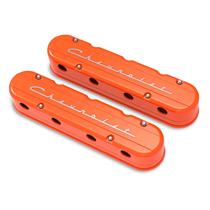 2-Pc LS "Chevrolet" Script Valve Covers Factory Orange Machined Finish