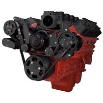 Stealth Black Chevy LS High Mount Serpentine Kit - AC & Power Steering, Electric Water Pump
