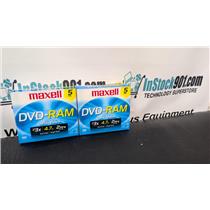 Maxell DVD-RAM Data-Video 3x Speed 4.7GB Rewritable Discs 5 Pack - Lot of 2