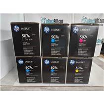 Lot of Six New Sealed Genuine HP 507A Toner Cartridges 3-C, 1-M, 1-Y, 1-K  -NEW-