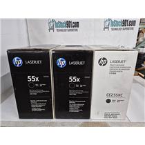 Lot of Three New Genuine HP 55X High Yield Original LaserJet Toner Cartridges