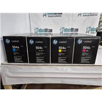 Full Set of 4 New Sealed Genuine HP 504A LaserJet Toner Cartridges - M+K+Y+C