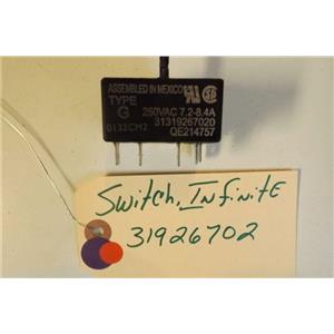 AMANA STOVE 31926702   Switch, Infinite  7.2-8.4a  250v  USED