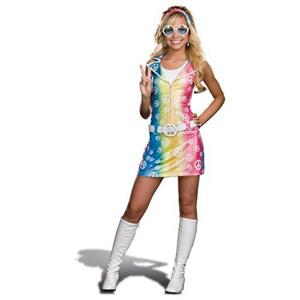 70's Polly Ester Peace Sign Rainbow Tie Dye Girls Juniors Costume Small 3-5