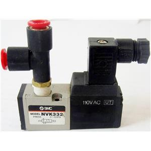 SMC NVK332 AIR PNEUMATIC SOLENOID VALVE, WITH 110VAC SOLENOID, WITH QUICK FITTI