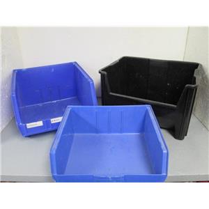 3 Akro-Mils Shelf Bins 14"L x 15"W x 6"H; 17"L x 15"W x 11"H; 14"L x 18"W x 12"H