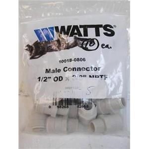 Pkg of 10 WATTS 1001B-0806 Male Connectors  1/2" OD x 3/8" NPTF Polysulfone  NIP