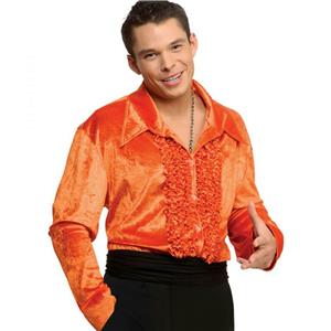 Orange Ruffled Velvet Disco Shirt 70's Small