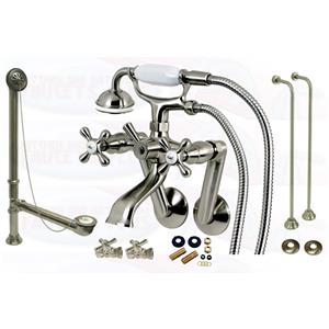 Satin Brushed Nickel Tub Mount Clawfoot Bathtub Filler Faucet Kit