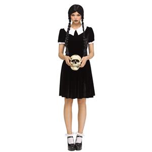 Gothic Girl Black Dress Wednesday Adams Adult Costume  M/L 10-14