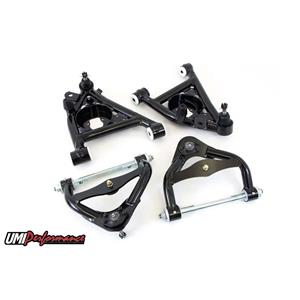 UMI Performance 303233-1-B GM G-Body Up & Low Front Control Arm Kit Delrin Std Upper Ball Joint - BL