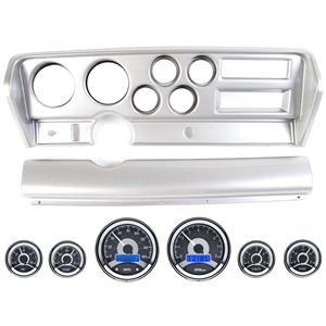 70-72 GTO Silver Dash Carrier Panel w/ Dakota Digital VHX Universal 6 Gauge