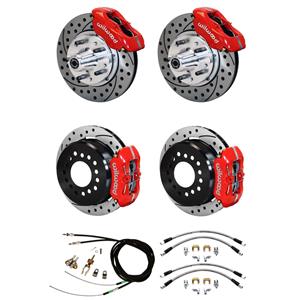 65-69 Mustang Wilwood 4 Wheel Disc Brake Kit 11" Drilled Red Caliper