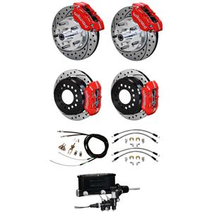 Wilwood 65-69 Mustang Manual 4 Wheel Disc Brake Kit 11" Drill Rotor Red Caliper