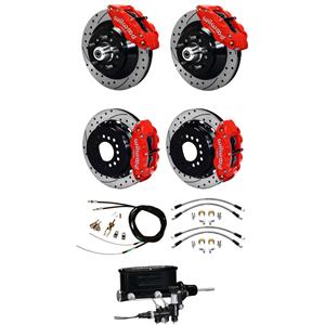Wilwood 64-72 Chevelle 4 Wheel Manual Disc Big Brake Kit 13" Drilled Rotor Red