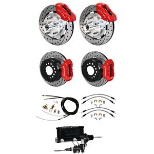 Wilwood 65-68 Impala Manual 4 Wheel Disc Big Brake Kit 12" Drilled Red Caliper