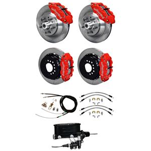 Wilwood 64-72 Chevelle 4 Wheel Manual Disc Big Brake Kit Plain Rotor Red Caliper