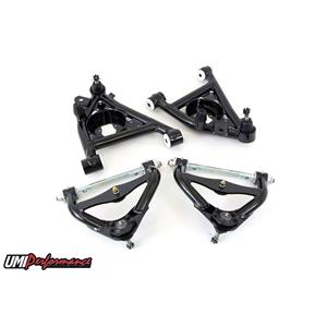 UMI Performance 303233-B GM G-Body Up and Low Front Control Arm Kit Delrin No Upper Ball Joint -BLK