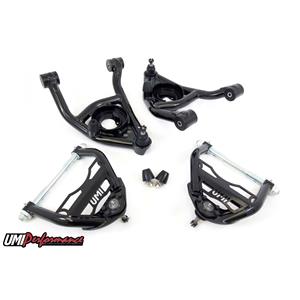 UMI Performance 403133-1-B GM A-Body Upper and Lower Control Arm Kit 1/2" Taller Up Ball Joint -Blac