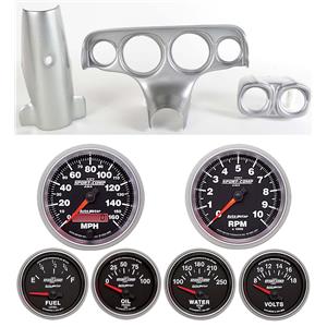 57 Bel Air Silver Dash Carrier w/Auto Meter Sport Comp II Gauges