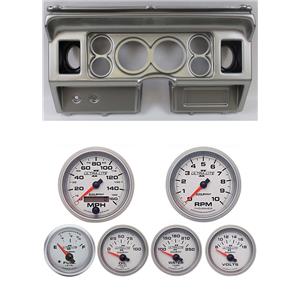 80-86 Ford Truck Silver Dash Carrier w/ Auto Meter 3-3/8" Ultra-Lite II Gauges