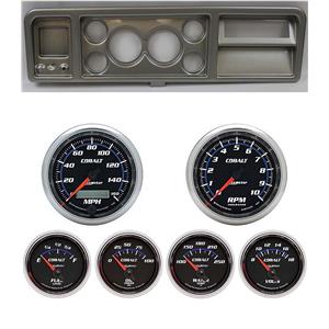 73-79 Ford Truck Silver Dash Carrier w/ Auto Meter 3-3/8" Cobalt Gauges