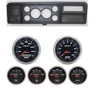 73-79 Ford Truck Black Dash Carrier w/ Auto Meter 3-3/8" Cobalt Gauges