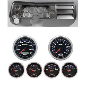 68 Chevelle Silver Dash Carrier w/ Auto Meter 3-3/8" Cobalt Gauges