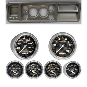 73-79 Ford Truck Silver Dash Carrier w/ Auto Meter Carbon Fiber Electric Gauges