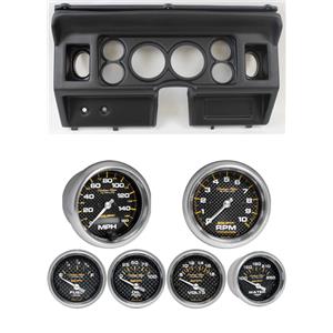 80-86 Ford Truck Black Dash Carrier w/ Auto Meter Carbon Fiber Electric Gauges