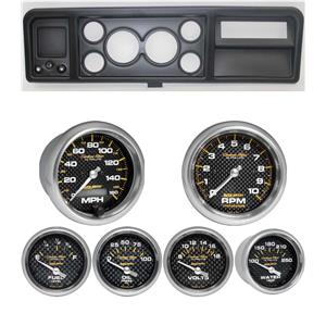 73-79 Ford Truck Black Dash Carrier w/ Auto Meter Carbon Fiber Electric Gauges