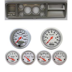 73-79 Ford Truck Silver Dash Carrier w/ Auto Meter Ultra-Lite Electric Gauges