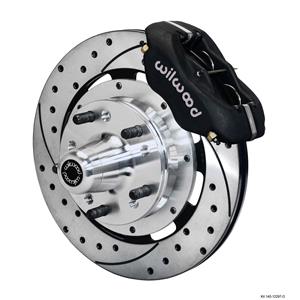 NEW WILWOOD FULL FRONT DISC BRAKE KIT, 12" DRILLED ROTORS, BLACK DYNALITE CALIPERS, PADS, 1979-1987
