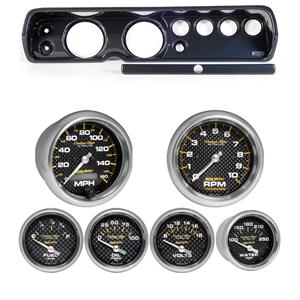 64 Chevelle Carbon Dash Carrier w/ Auto Meter 5" Carbon Fiber Electric Gauges